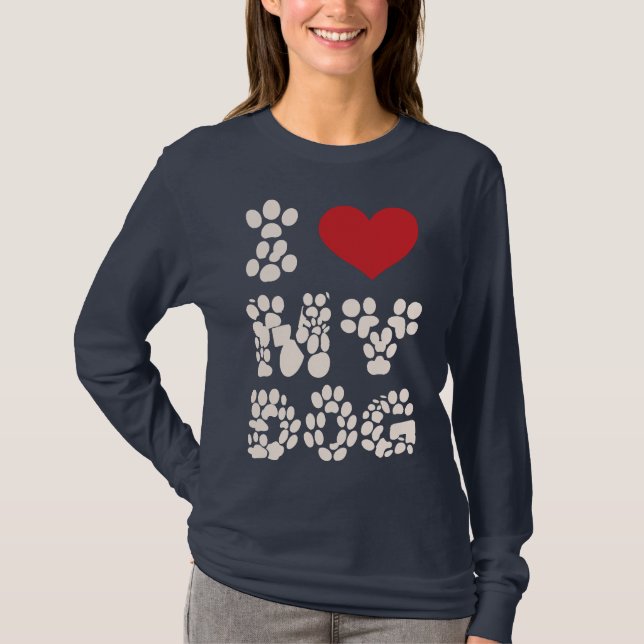T-shirt Pawprints of Love - I ❤️ My Dog Bold Tee (Devant)