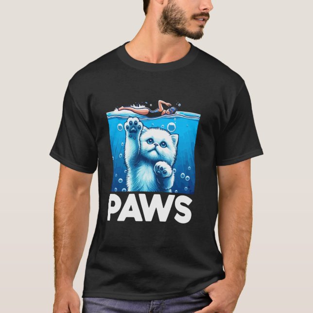 T-shirt PAWS Chat Chaton Drôle Pour Les Amateurs De Requin (Devant)