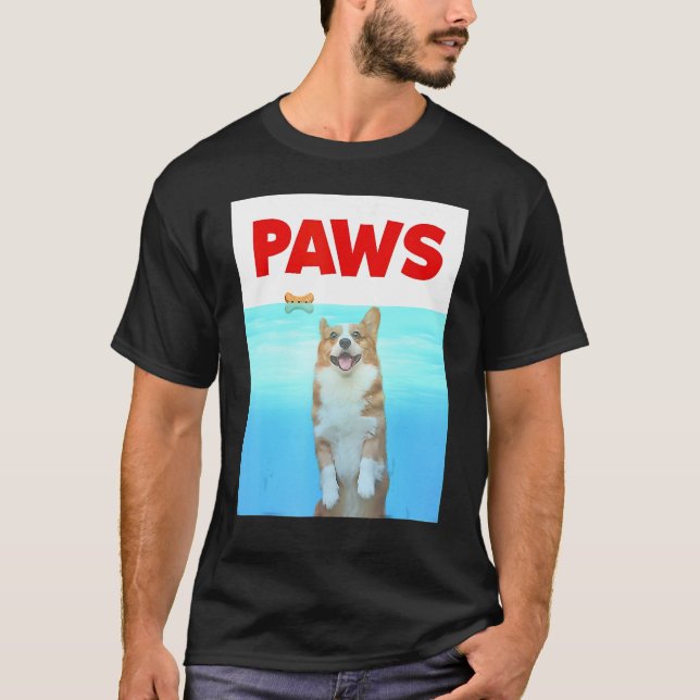 T-shirt Paws Dog Parody 80s Corgi Shark  Dog (Devant)