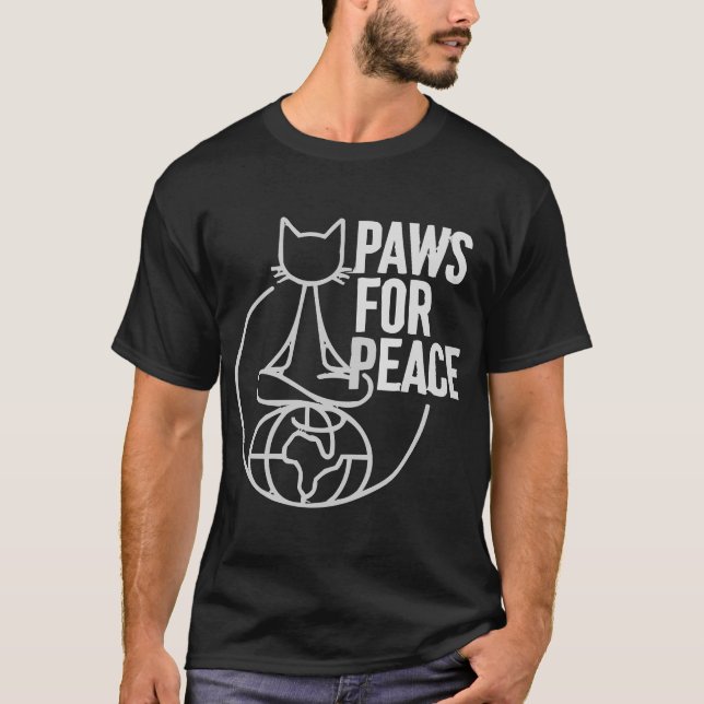 T-shirt Paws for Peace/ Cat Lover's Minimalist World Peace (Devant)