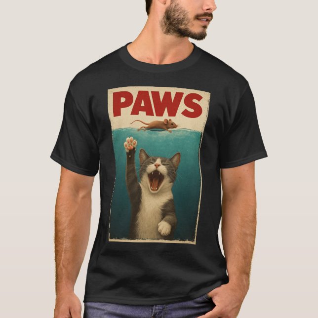 T-shirt PAWS Parodie Souris Chat Humoristique Chat Chasse  (Devant)