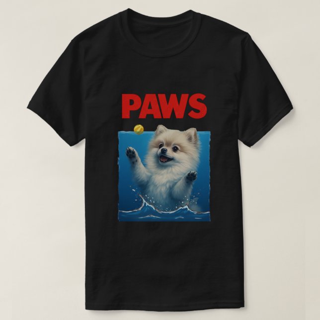 T-shirt Paws Parody Black dog Chasing a Cute Scared Mouse  (Design devant)
