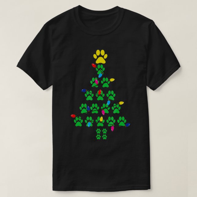 T-shirt Paws Print Christmas Tree Dog Cat  (Design devant)
