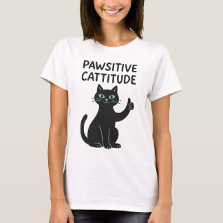 T-shirt Pawsitive Cattitude - Drôle Cartoon de chat Noir