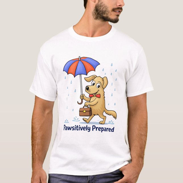 T-shirt Pawsitively Prepared – Cute Dog with Umbrella (Devant)
