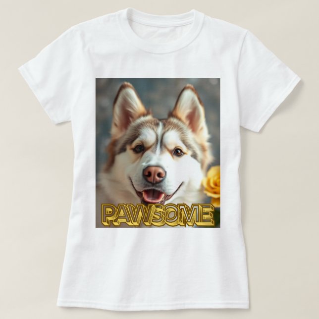 T-shirt  PAWsom! Cute Husky Tee (Design devant)