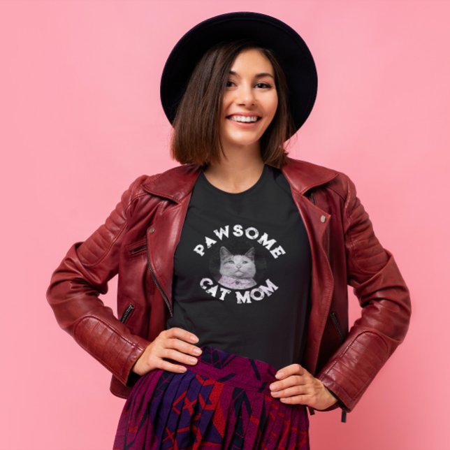 T-shirt Pawsome Chat Maman - Personnalisable Photo Chat (Créateur téléchargé)