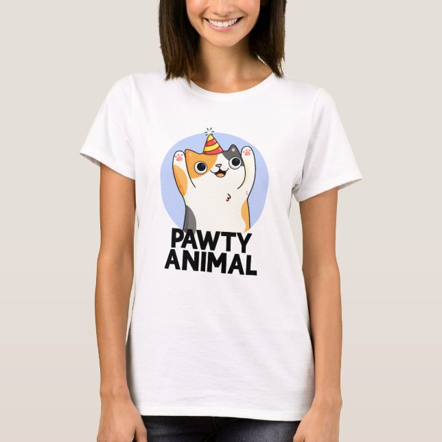 T-shirt Pawty Animal Funny Party Chat Pun (Devant)