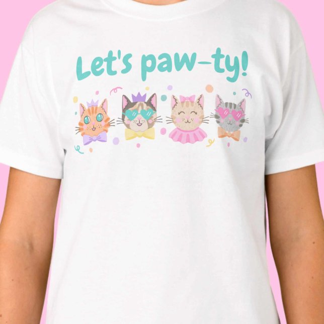 T-shirt Pawty Girly Kittens Pastel Colors Kitty Cat (Let’s Pawty Girly Kittens Pastel Colors Kitty Cat T-Shirt)