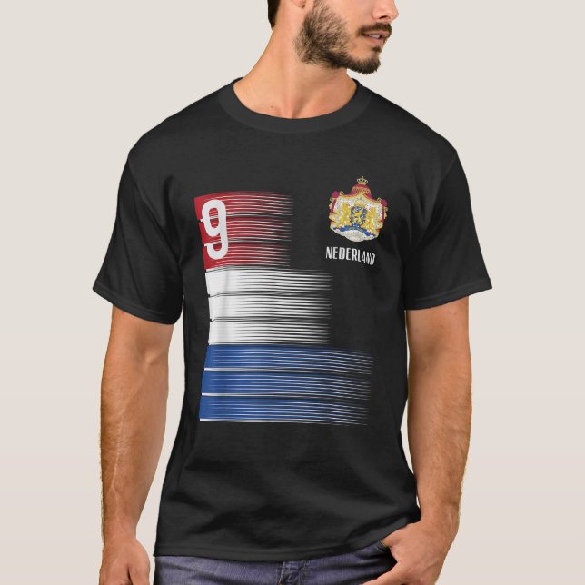 T-shirt Pays-Bas Drapeau Numéro 9 Néerlandais Football Hom (Devant)