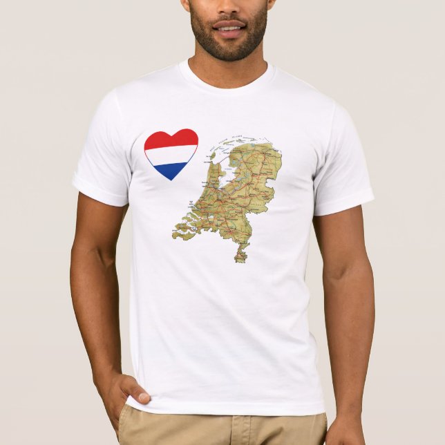 T-shirt Pays-Bas Flag Heart and Map (Devant)