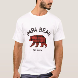 T-shirt Pays Carreaux Papa Ours Père Année Établ. Blanc