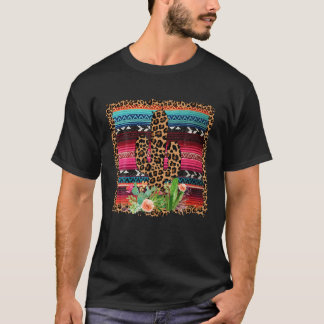 T-shirt Pays de l'Ouest Serape Leopard Cactus Cowgirl Hors