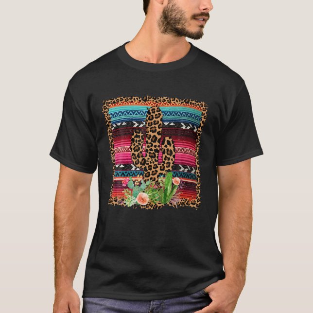 T-shirt Pays de l'Ouest Serape Leopard Cactus Cowgirl Hors (Devant)