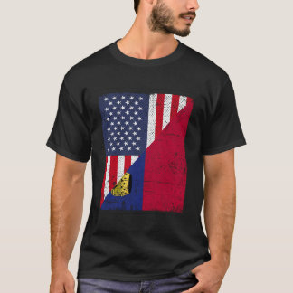 T-shirt Pays Drapeau Design - Demi-Usa Half Liechtenstein