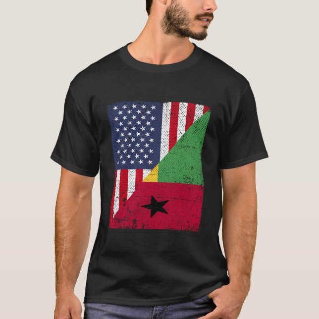 T-shirt Pays Drapeau Design - Moitié Usa Half Guinea Bissa (Devant)