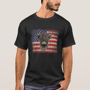 T-shirt Pays Highland Cow drapeau américain 4 juillet T S