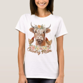T-shirt Pays Maman - Highland Fleurs de vache Poulets T-sh