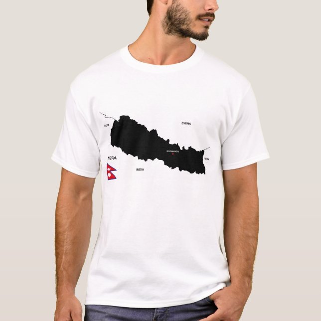 T-shirt pays népal carte noire politique drapeau (Devant)
