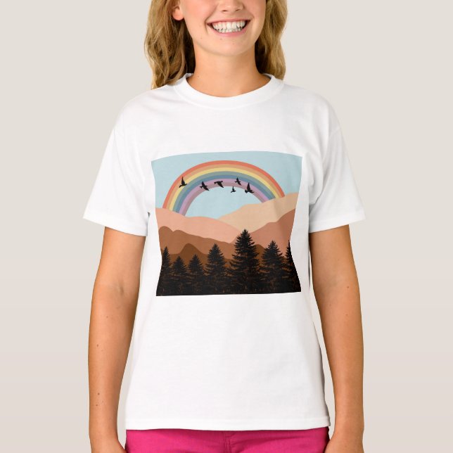 T-shirt Paysage Abstrait Arbres forestiers Arc-en-ciel et  (Devant)