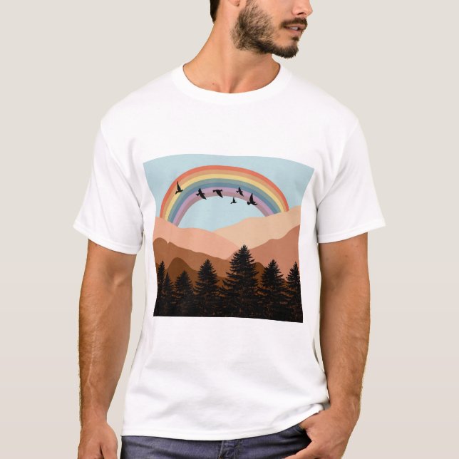 T-shirt Paysage Abstrait Arbres forestiers Arc-en-ciel et  (Devant)