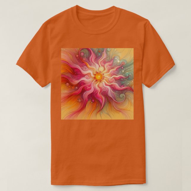 T-shirt Paysage abstrait de rayons de soleil roses (Design devant)