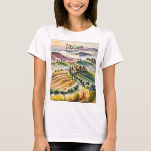 T-shirt Paysage aquarelle des collines roulantes de Toscan
