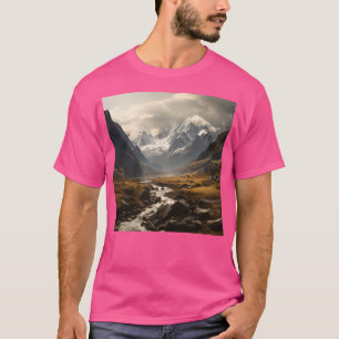 T-shirt Paysage Cinématique De Montagne Avec L'Eau Fleurie