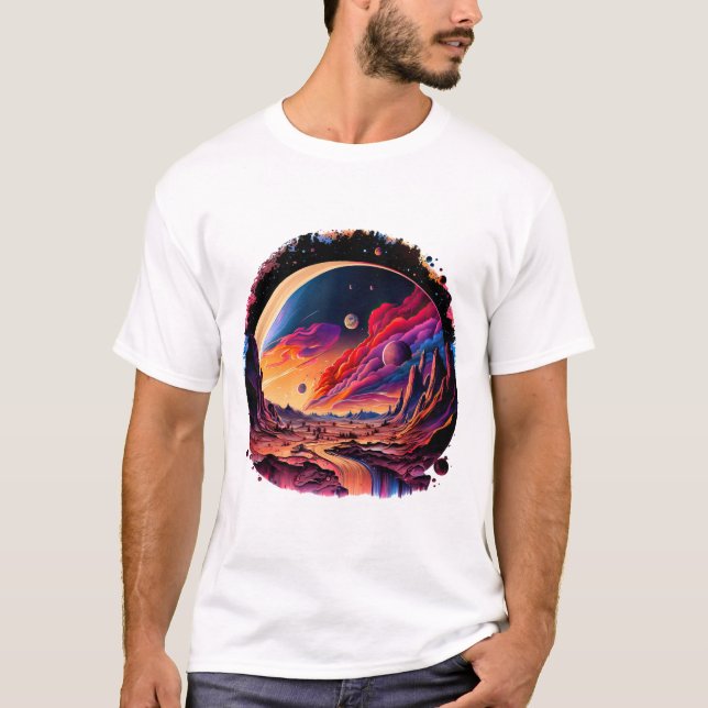 T-shirt Paysage cosmique avec planètes et montagnes (Devant)