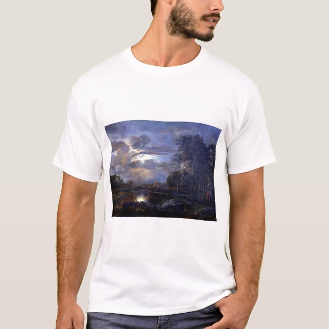 T-shirt Paysage d'Aert van der Neer Moonlit avec le pont (Devant)