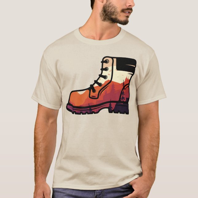 T-shirt Paysage de chaussure Randonnée rétro - Coucher de  (Devant)