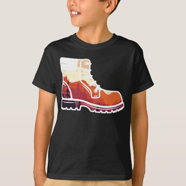 T-shirt Paysage de chaussure Randonnée rétro - Coucher de  (Devant)