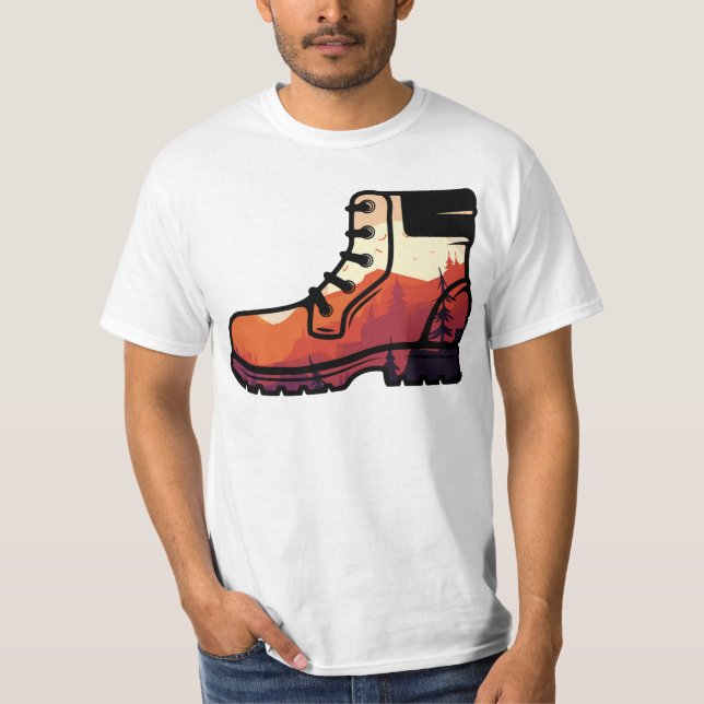 T-shirt Paysage de chaussure Randonnée rétro - Coucher de  (Devant)