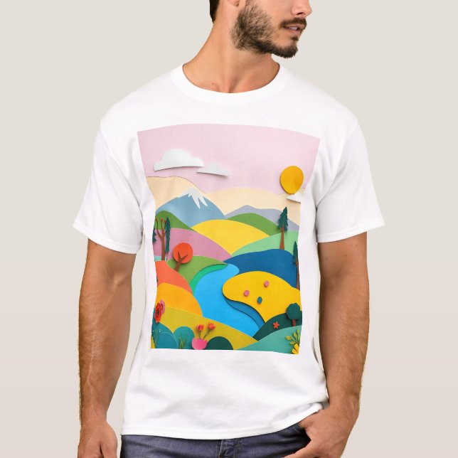T-shirt Paysage de collage de papier Abstrait (Devant)