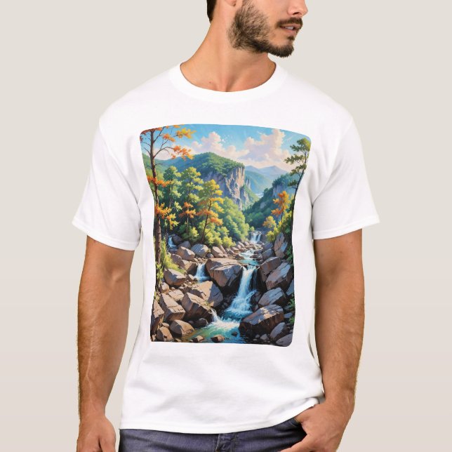 T-shirt Paysage de la cascade de Serene Mountain (Devant)