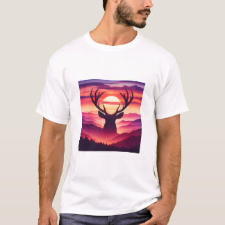 T-shirt Paysage de montagne au coucher du soleil avec silh