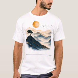 T-shirt Paysage de montagne au soleil doré T Shirt pour ho