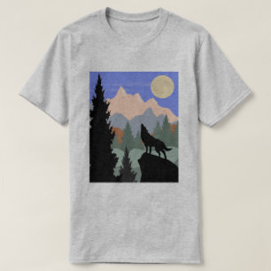 T-shirt Paysage de montagne hurlant loup