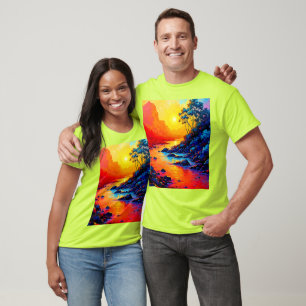 T-shirt Paysage de rivière au coucher du soleil vibrant Ar