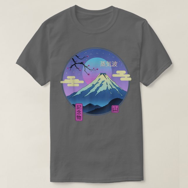 T-shirt Paysage de Vapor Fuji Mountain Sakura Art japonais (Design devant)
