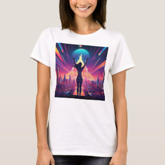 T-shirt Paysage futuriste avec Silhouette néon