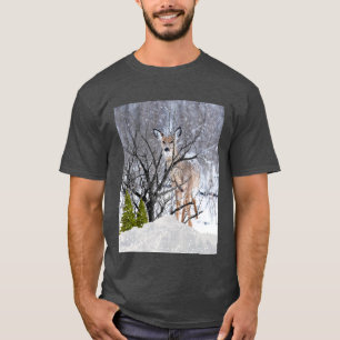 T-shirt Paysage hivernal avec Art de collage de cerfs