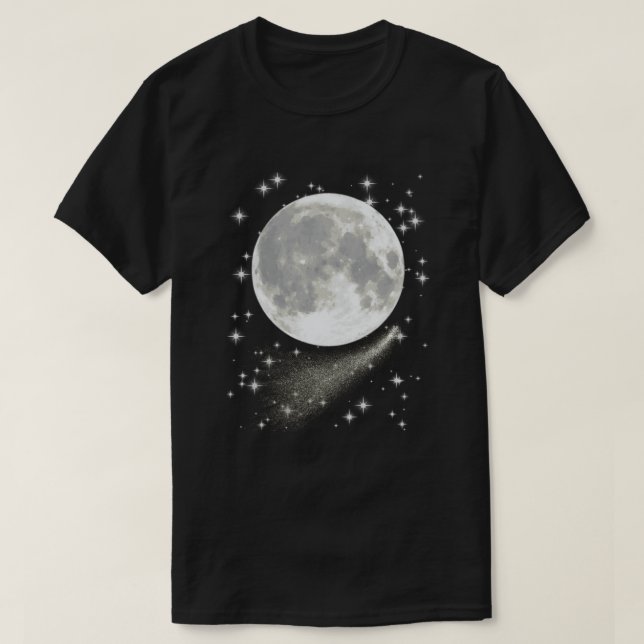 T-shirt Paysage lunaire avec Pleine lune, étoiles et comèt (Design devant)