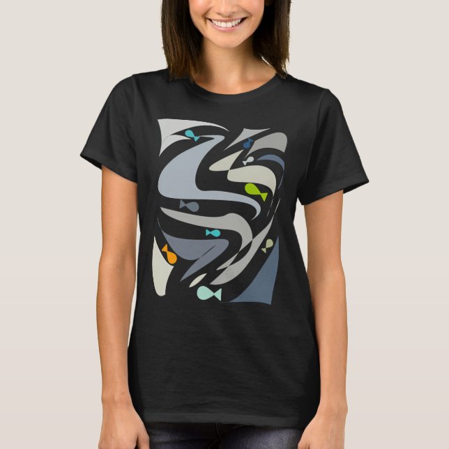 T-shirt Paysage marin abstrait esthétique simple poisson - (Devant)