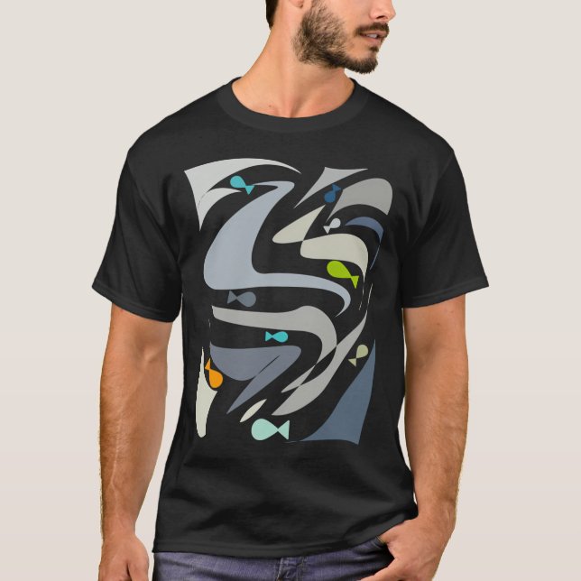 T-shirt Paysage marin abstrait esthétique simple poisson - (Devant)