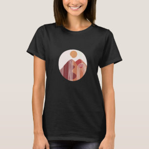 T-shirt Paysage minimaliste de coucher de soleil dessiné à