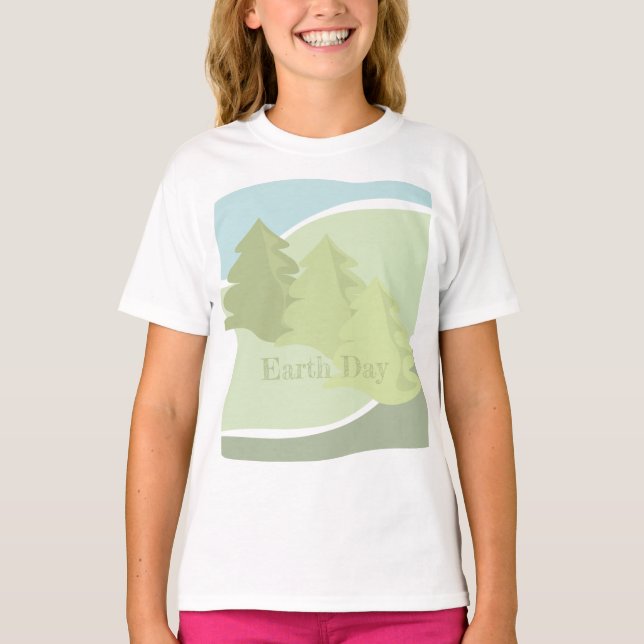 T-shirt Paysage naturel Abstrait avec sapins et ciel (Devant)