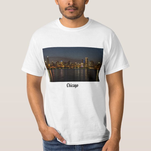 T-shirt Paysage nocturne de la ville de Chicago (Devant)