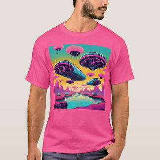 T-shirt Paysage surréaliste Voitures volantes psychédéliqu
