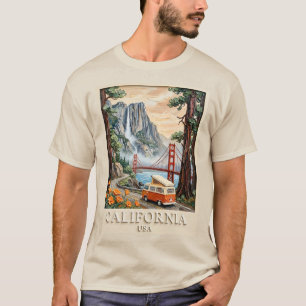 T-shirt Paysage Texturé 3D Vintage de Road Trip en Califor